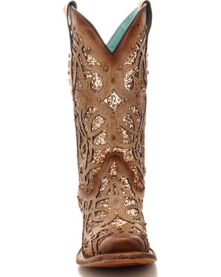 Pre-owned Corral Boots Corral Women's Orix Glitter Inlay And Studded Western Boot - Square Toe - C3275 In Brown