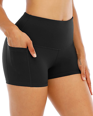 Spandex Yoga Shorts with Pockets for Women, High Waisted Workout