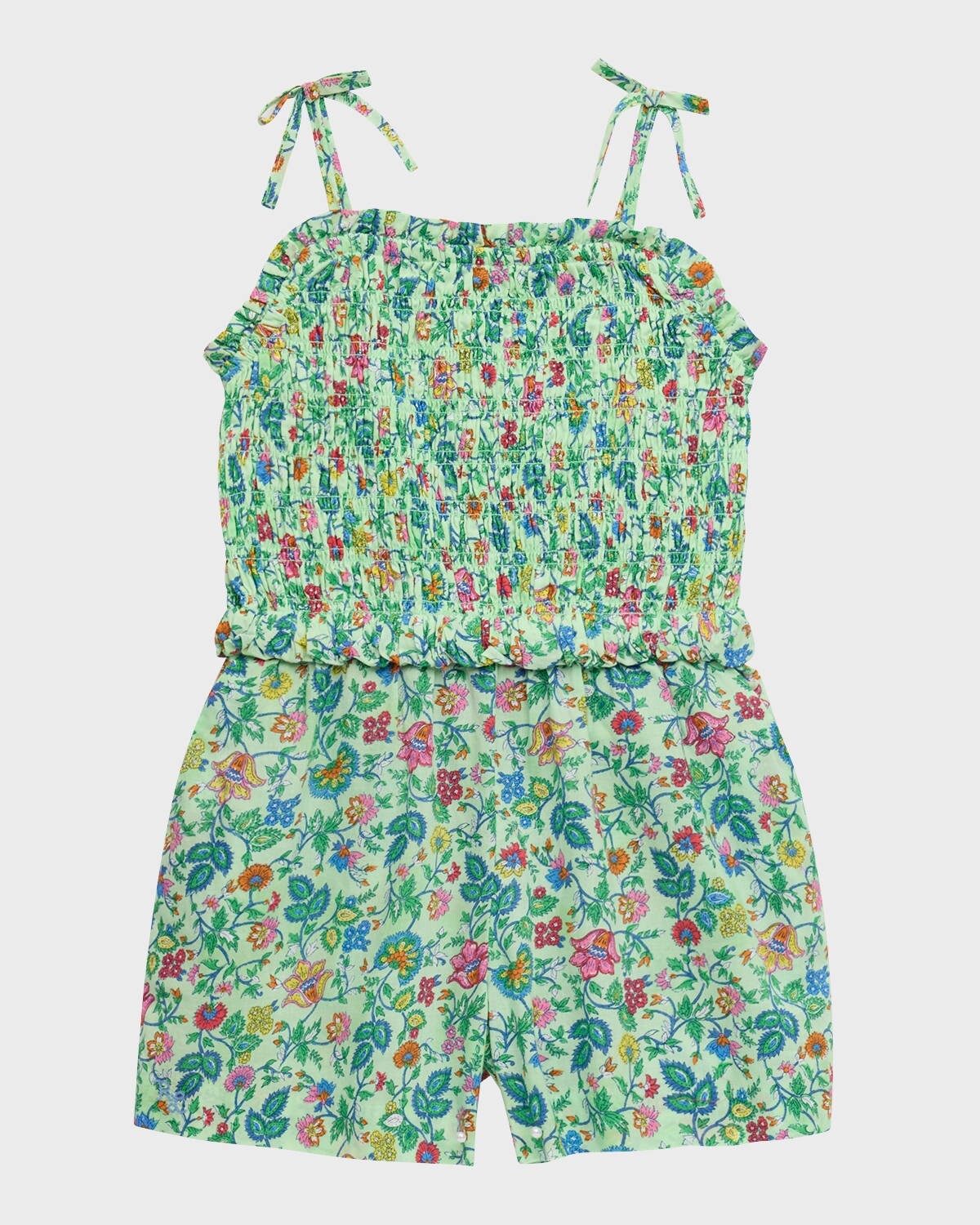 Polo Ralph Lauren Floral Smocked Batiste Romper Girls 6 Multicolor Straight Neck - Picture 1 of 13