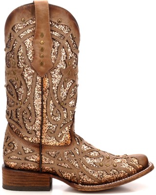 Pre-owned Corral Boots Corral Women's Orix Glitter Inlay And Studded Western Boot - Square Toe - C3275 In Brown