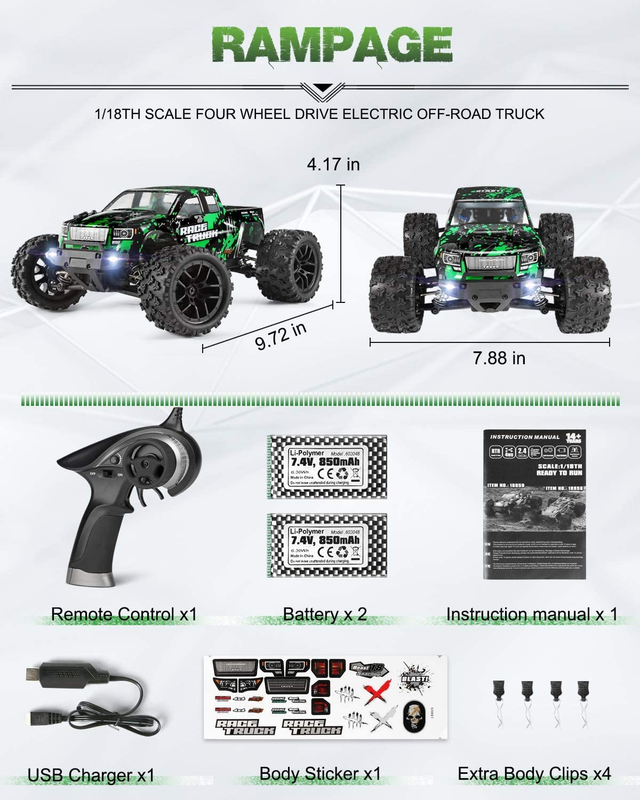 1:18 Fast RC Cars for Adults 65+ KM/H High Speed Remote Control Truck 4WD