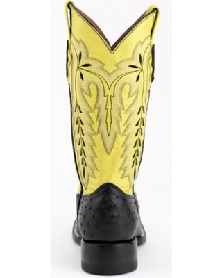 Pre-owned Ferrini Women's Exotic Full Quill Ostrich Western Boot Broad Square Toe - In Black