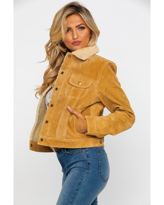 Pre-owned Scully Women's Faux Shearling Jean Jacket - L1019-rust In Rust Copper