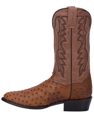 Pre-owned Dan Post Men's Tempe Full Quill Ostrich Western Boot - Medium Toe - Dp2323 In Brown