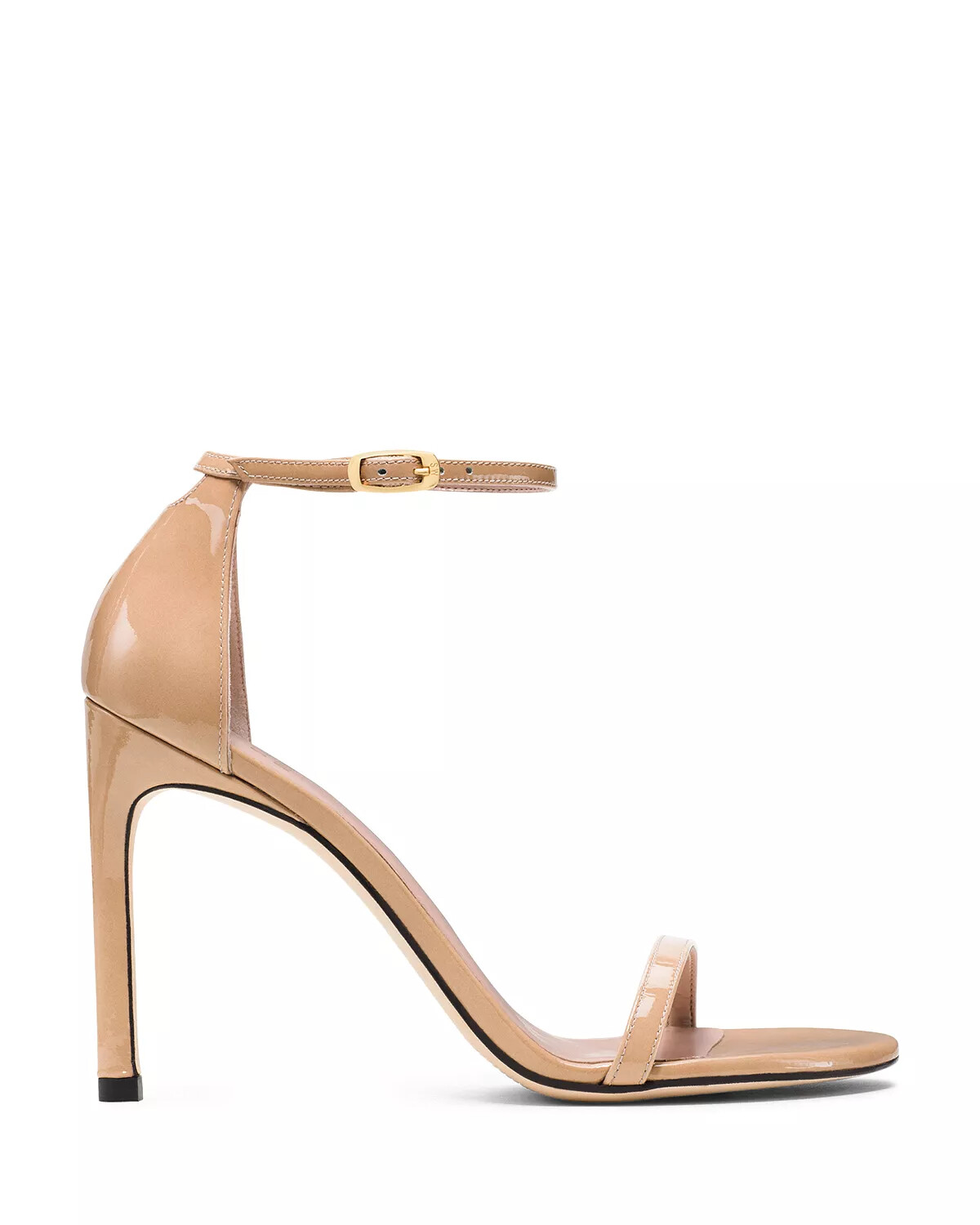 Pre-owned Stuart Weitzman Women's Nudistsong Adobe Patent Leather Heel Sandals Size 10 B In Beige