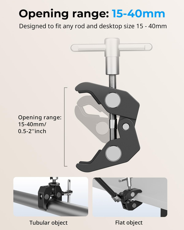 Clamp w/ 1/4" and 3/8" Thread and 11 Inches Adjustable Friction Power Articulati
