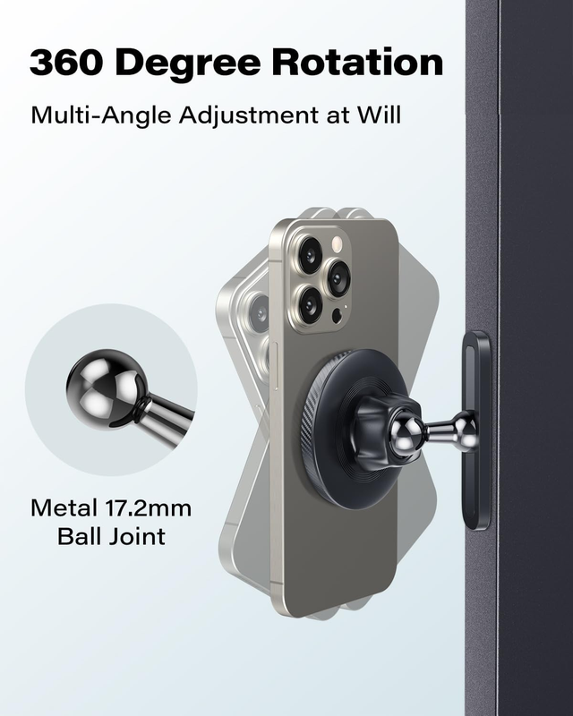 Magnetic Phone Holder for Gym, Alloy Base & Ball Joint, Attach to Metal Surfaces
