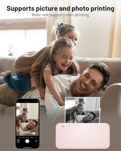 Portable Wireless Thermal Wi-Fi/Bluetooth Printer, Letter/A4/A4/A5/B5, PINK
