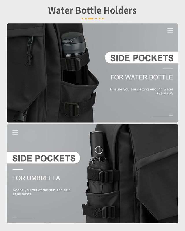 Black Laptop Backpack for Women Men 14 Inch Waterproof College Backpack with Lap