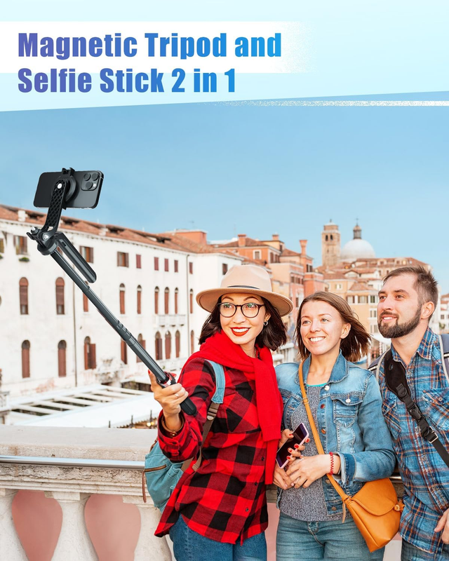 Mag-Safe Phone Tripod, 68.8" Magnetic Selfie Stick Tripod with Remote, 360° Rota