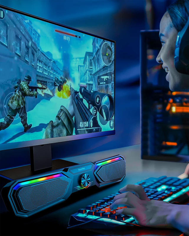 Computer Speakers for Desktop Monitor Bluetooth Soundbar Dynamic RGB USB Powered