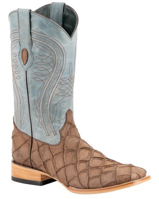 Pre-owned Ferrini Men's Bronco Pirarucu Print Western Boot - Broad Square Toe - 43393-10 In Brown