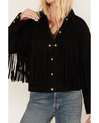 Pre-owned Understated Leather Women's Howling Moon Fringe Jacket - Wjkt105900 In Black