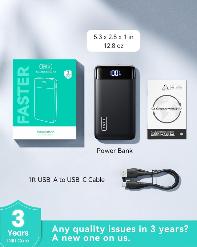 Power Bank, 20000mAh Fast Charging USB C in&Out Portable Charger, 22.5W PD3.0 QC
