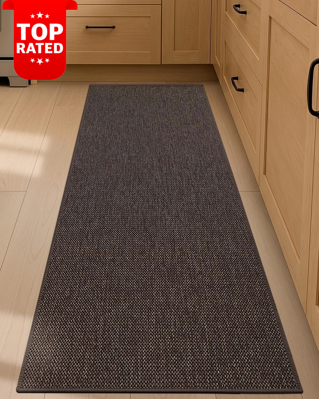 Non Slip Washable Kitchen Runner Rug 43x200cm Absorbent Easy Clean Brown