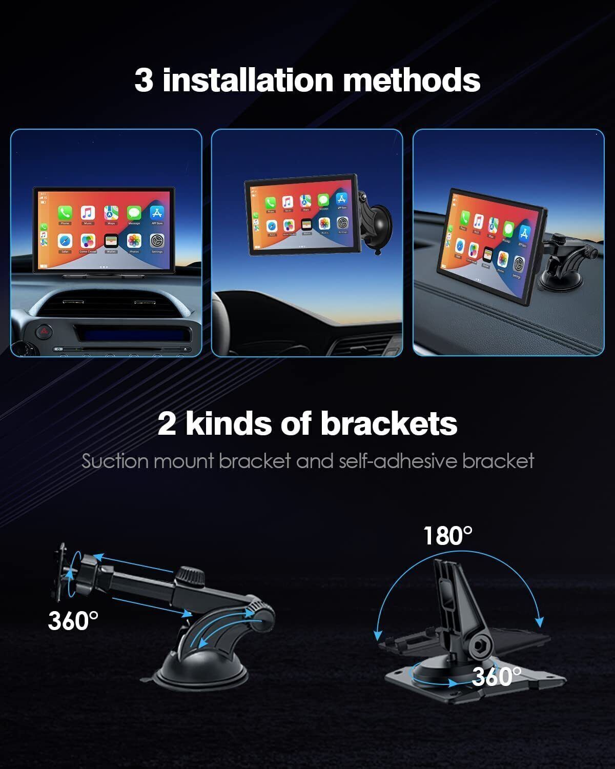 9"Portable Car Stereo Radio Wireless Apple Carplay/Android Auto Touch Screen GPS