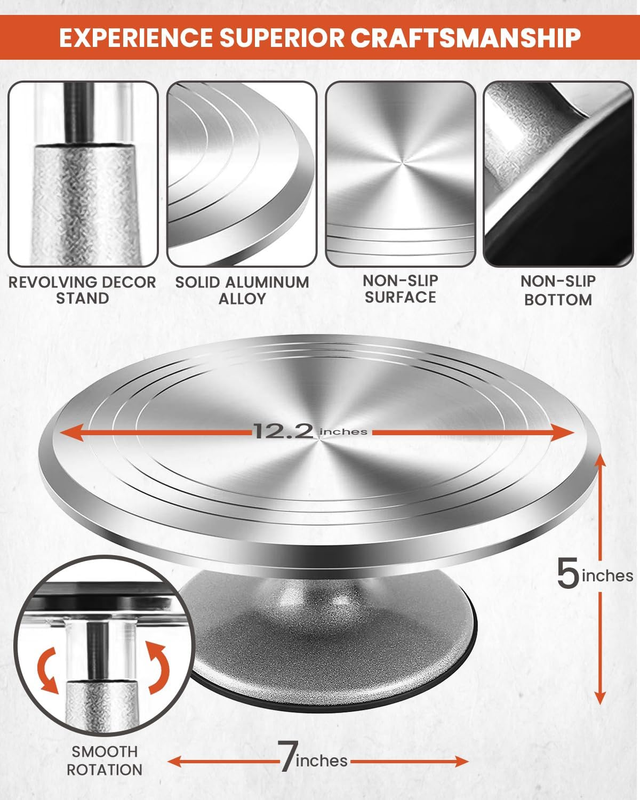 250 PCs Aluminum Cake Decorating Kit with 12" Cake Turntable - 48 Numbered Pipin