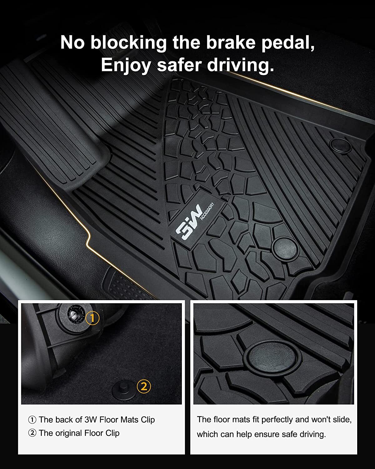 3W Floor Mats & Car Cargo Liner for 2022-2024 Jeep Grand Cherokee All Weather