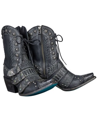 Pre-owned Lane Women's Showdown Rattle Western Booties - Snip Toe Black 9 M