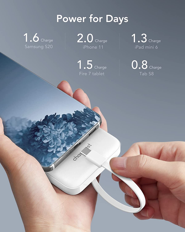 Portable Charger with Built in Cables, Power Bank with Cords Wires, Slim 10000mA