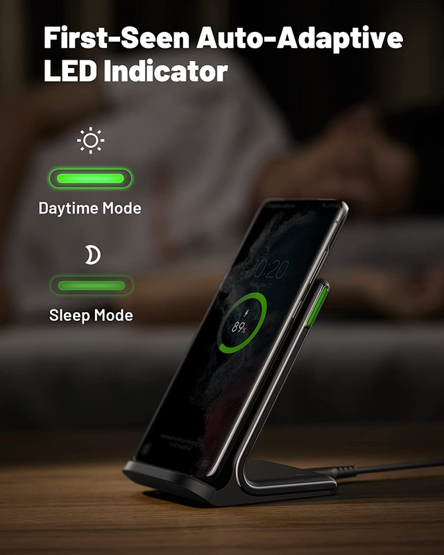 Wireless Charger, 15W Qi Certified Fast Wireless Charging Stand with Sleep-Frien