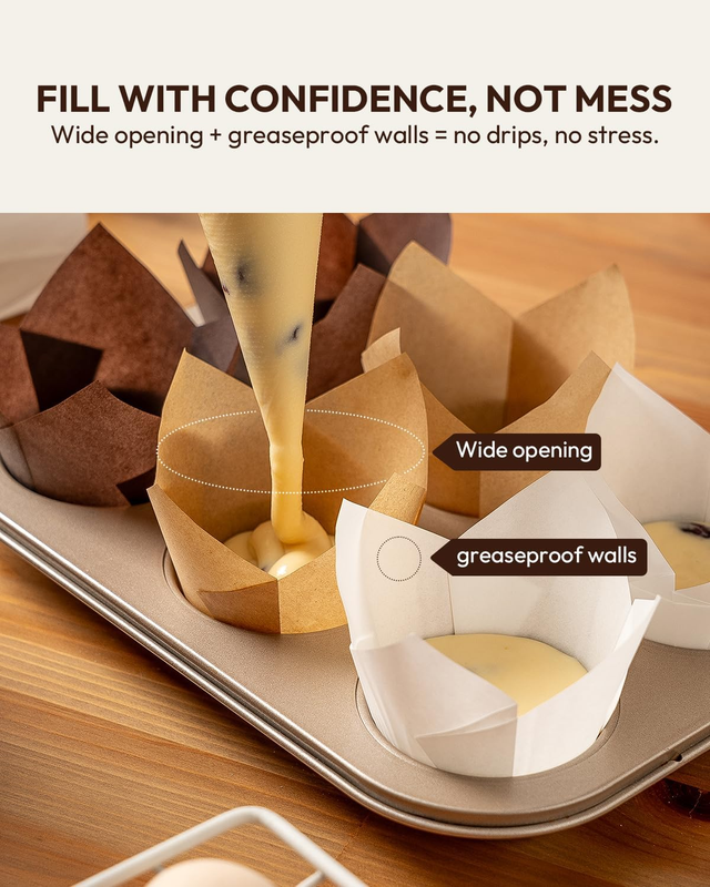 Tulip Cupcake Liners Natural 200PCS - Unbleached Parchment Muffin Liners, Non-Fa