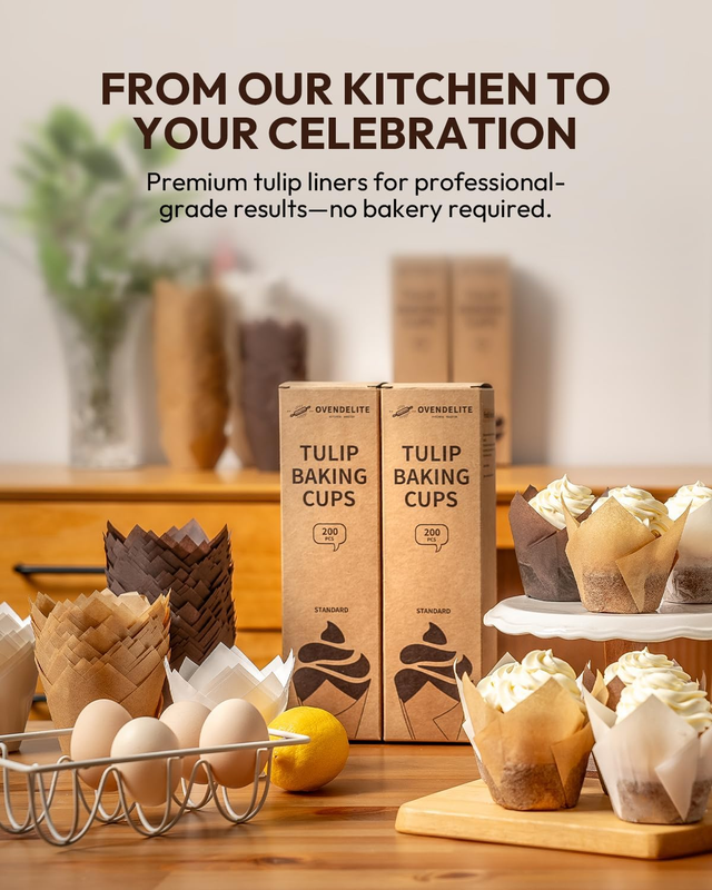 Tulip Cupcake Liners Natural 200PCS - Unbleached Parchment Muffin Liners, Non-Fa
