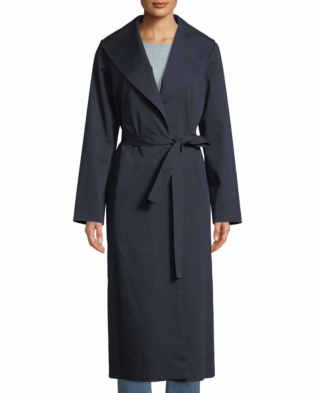 

EILEEN FISHER Длинный плащ из органического хлопка темно-синего цвета с поясом из эластичного твила, Синий, ORGANIC COTTON