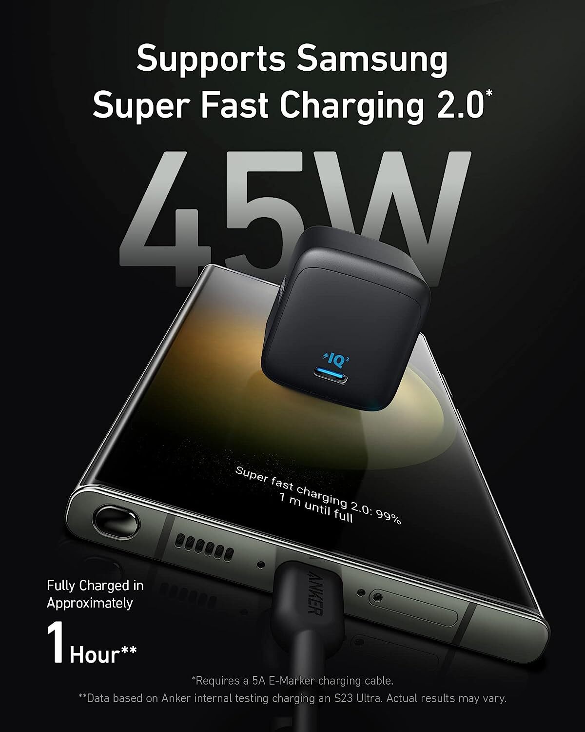 Anker Ace Foldable 313 Charger GaN 45W USB C Super Fast Charging 2.0 for Samsung