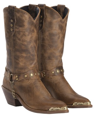 Pre-owned Abilene Women's Distressed Harness Western Boot - Pointed Toe - 4528 In Brown