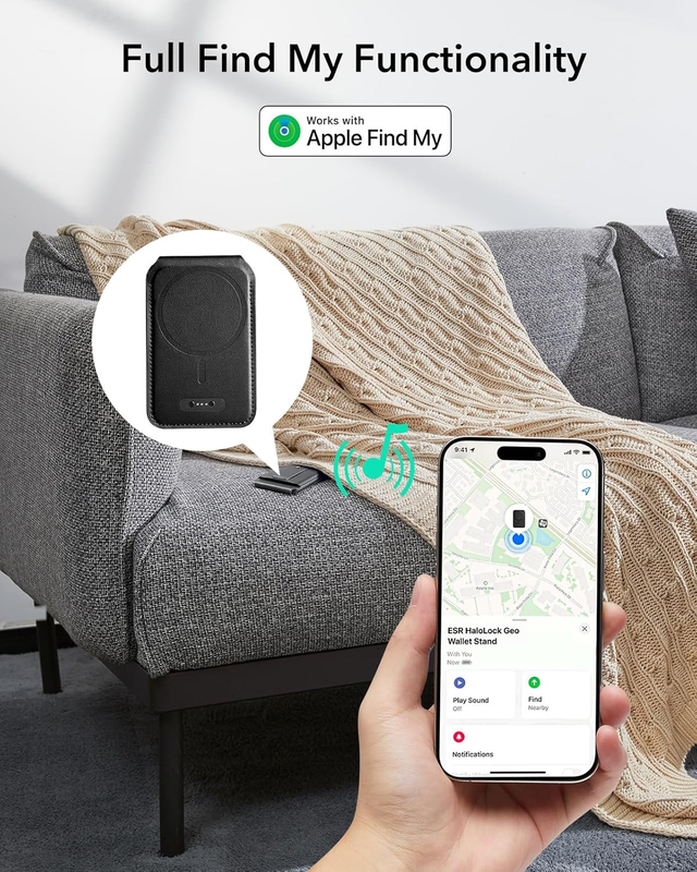 Magnetic Wallet (HaloLock), Geo iPhone Wallet Stand with Full Find My Functional
