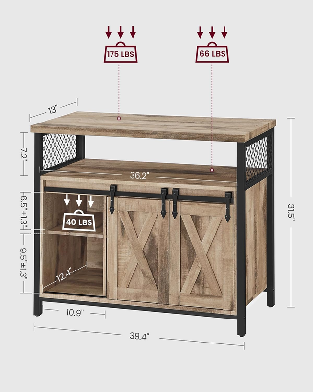 Buffet Cabinet, Coffee Bar Storage Cupboard, Sideboard with 2 Sliding Barn Doors