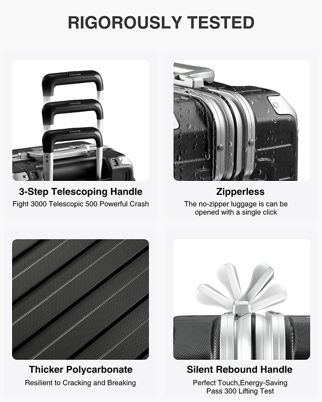 LUGGEX Hard Shell Carry on Luggage with Aluminum Frame - 100% PC No Zipper Suitc