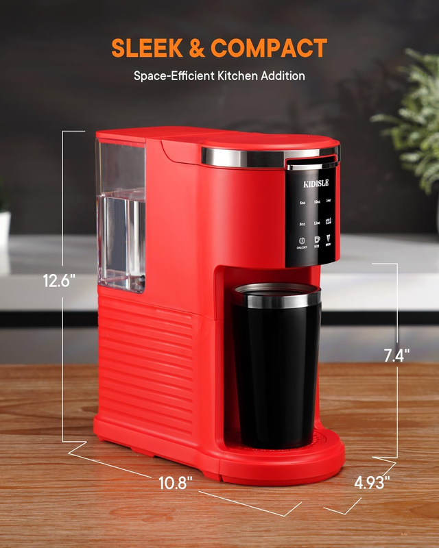 Single Serve Coffee Machine K Cup Pod Espresso Ground 14 Oz Brew Sizes Cups Red