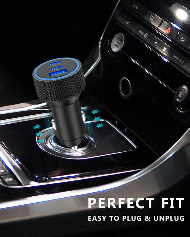USB C Car Charger, 3-Port 67W Super Fast Charging Dual USB-C & USB-A Car Charger