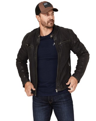 Pre-owned Mauritius Leather Men's Biker Jacket - Tamio Rf-gry X-large In Gray