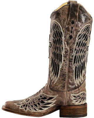 Pre-owned Corral Boots Corral Women's Sequin Wing And Cross Inlay Western Boot - Square Toe - A1197 In Black