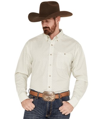 George Strait by Wrangler Men's Geo Print Long Sleeve Button-Down Shirt Olive