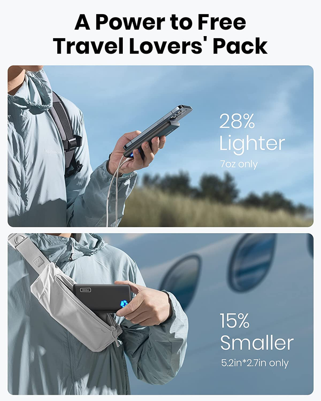 Power Bank, USB C in&Out Slimmest 10000mAh Portable Charger, Triple 3A High-Spee