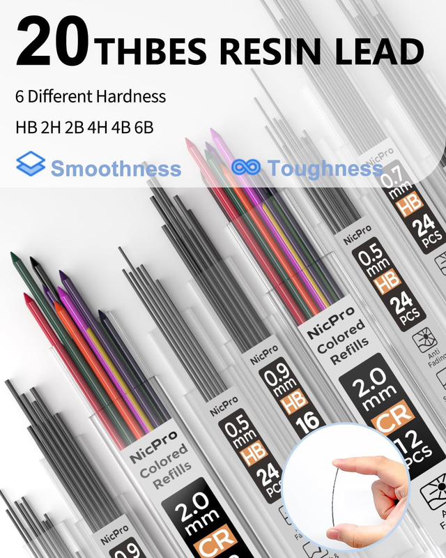 Nicpro 35PCS Metal Mechanical Pencils Set, Art Drafting Pencil 0.5, 0.7, 0.9 Mm 