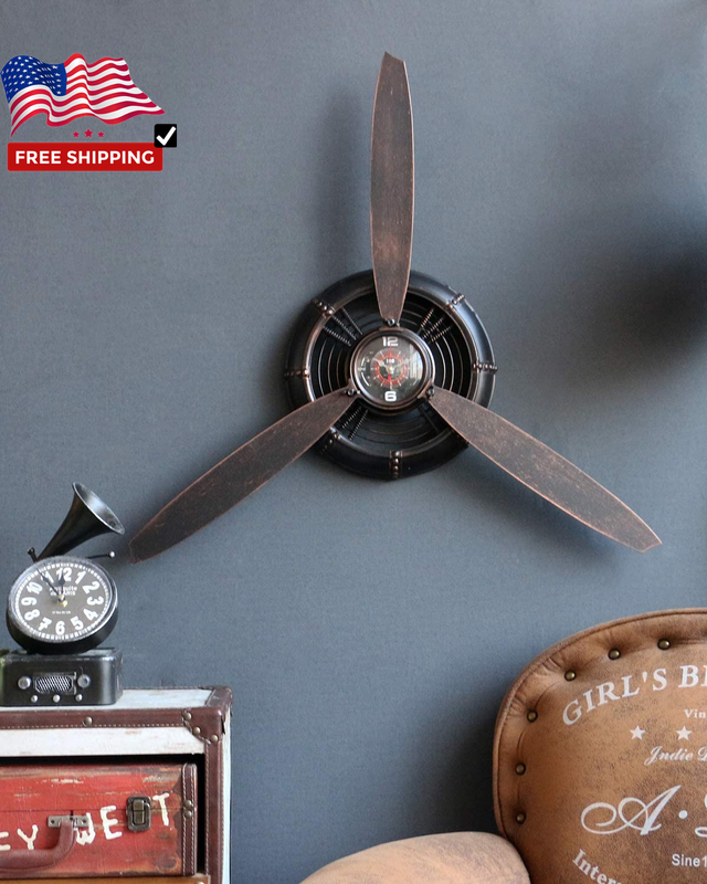 vintage Wall Decor Antique Airplane Propeller Aviation Wall Clock for LivingRoom