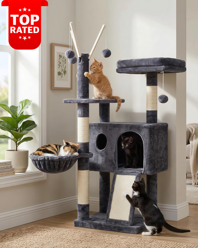 Cat Tree Tower with Removable Toys and Scratching Posts MPJ008SG  Large Condo
