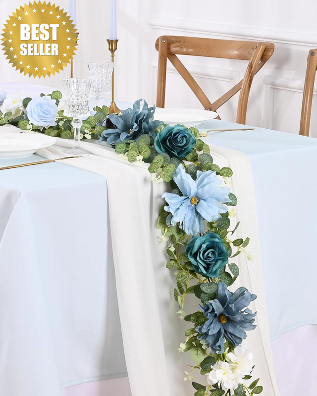 Artificial Eucalyptus Garland with Flowers - Wedding Table Decorations, Floral R