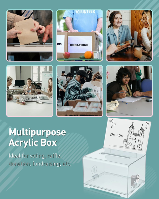 Acrylic Donation Box with Lock and Sign Holder 6.2" x 4.7" x 4" Ballot Box with