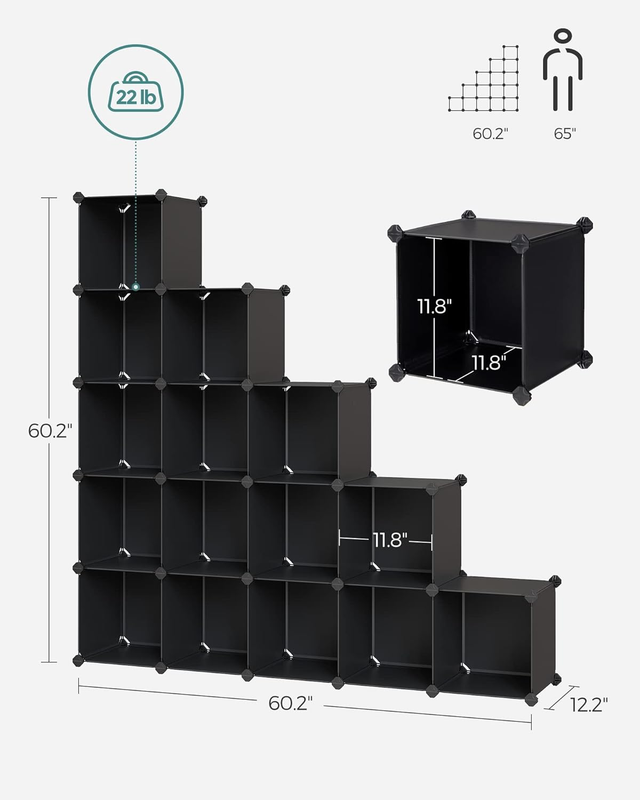 Cube Storage Organizer, 16 Cube Closet Organizers 48.4 x 12.2 x 48.4 Inches, Bla