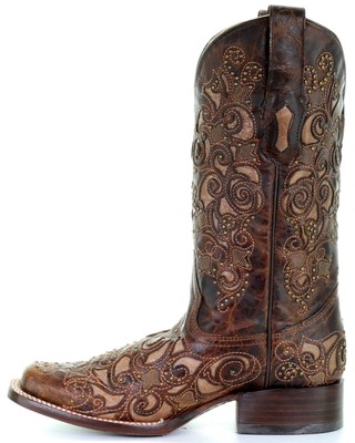 Pre-owned Corral Boots Corral Women's Inlay And Stud Accents Boot - Square Toe - A3326 In Brown