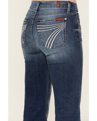 Pre-owned 7 For All Mankind Women's Dark Wash Mid Rise Tailorless Dojo Trouser Jeans - In Blue