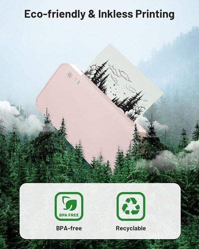 Portable Wireless Thermal Wi-Fi/Bluetooth Printer, Letter/A4/A4/A5/B5, PINK