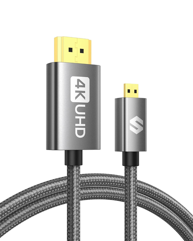 Micro HDMI to HDMI Cable 6.6ft, [Gold Plated, Sturdy Aluminum] Supports 4K@60Hz,