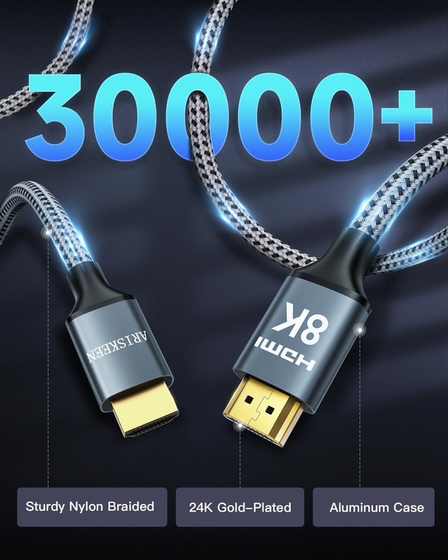 8K HDMI Cables 10FT 2-Pack,  48Gbps High Speed HDMI 2.1 Cable, 8K 60Hz, 4K 120Hz
